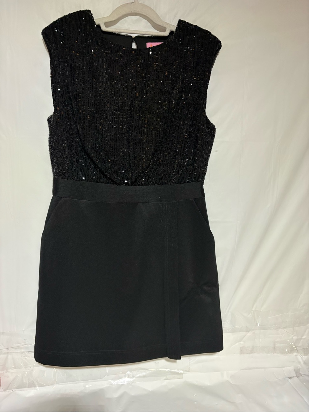 LDT Black Sleeveless Midi Dress with Sequin Bodice